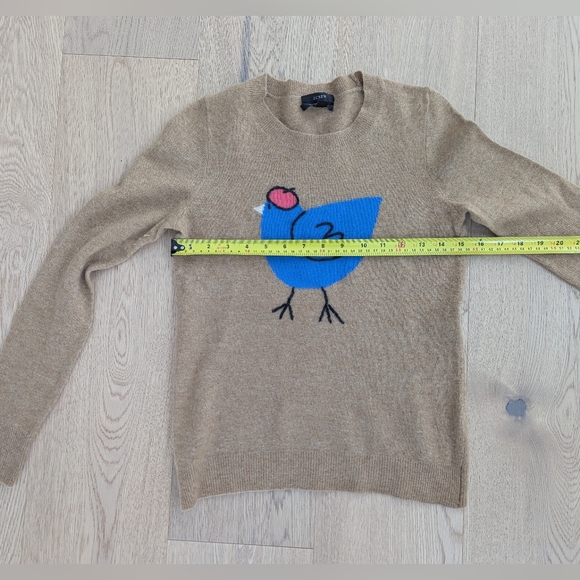 J. Crew Tan Crewneck Sweater with Blue Bird Graphic - Picture 3 of 5